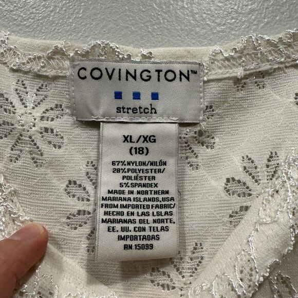 Covington Stretch Lace Top Floral Short Sleeve White Cottage Women sz XL 18 - Picture 3 of 7
